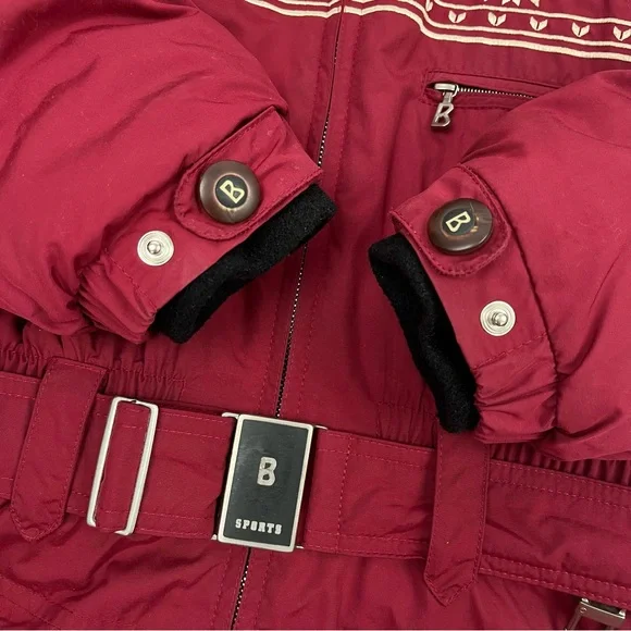 Vintage Bogner One-Piece Embroidered Ski Suit Fur Trimmed Hood Burgundy Sz 10 - Picture 13 of 16